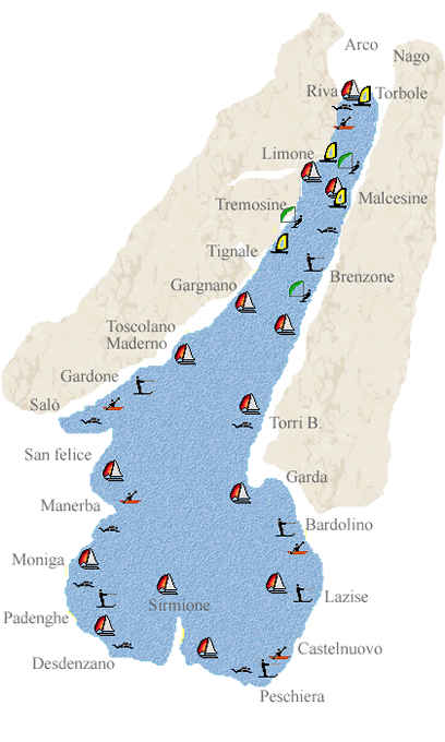 Lago di Garda mappa sport acquatici Lago di Garda mappa sport acquatici